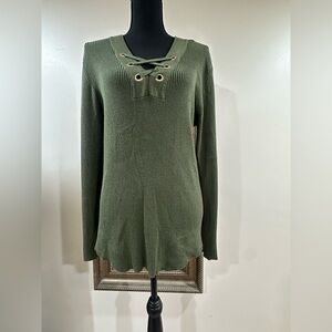 No Boundaries Dark Green Ribbed Sweater